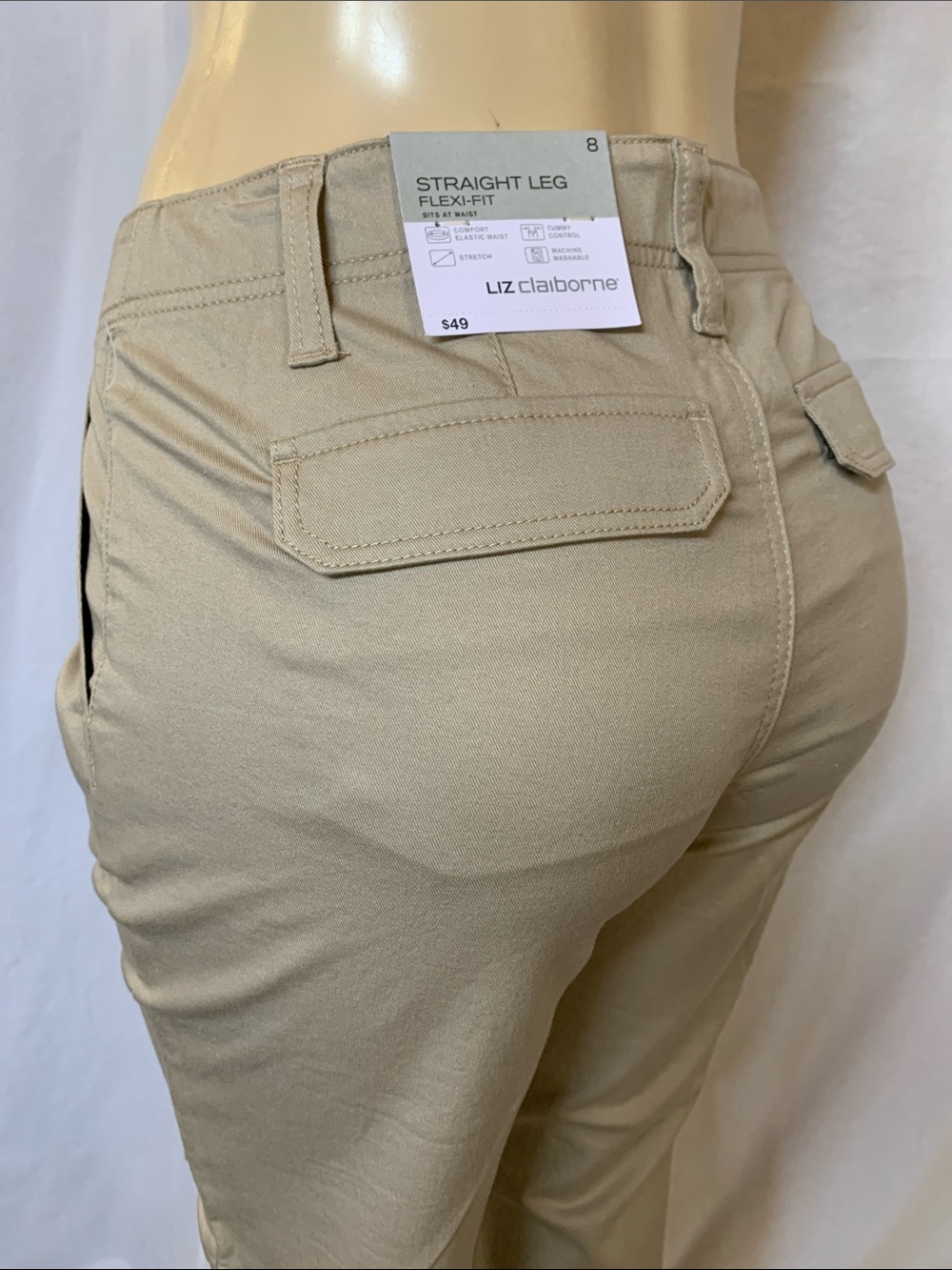 LIZ CLAIBORNE Flexi-Fit Classic Straight Leg Pants Size 8 Beige Color NWT